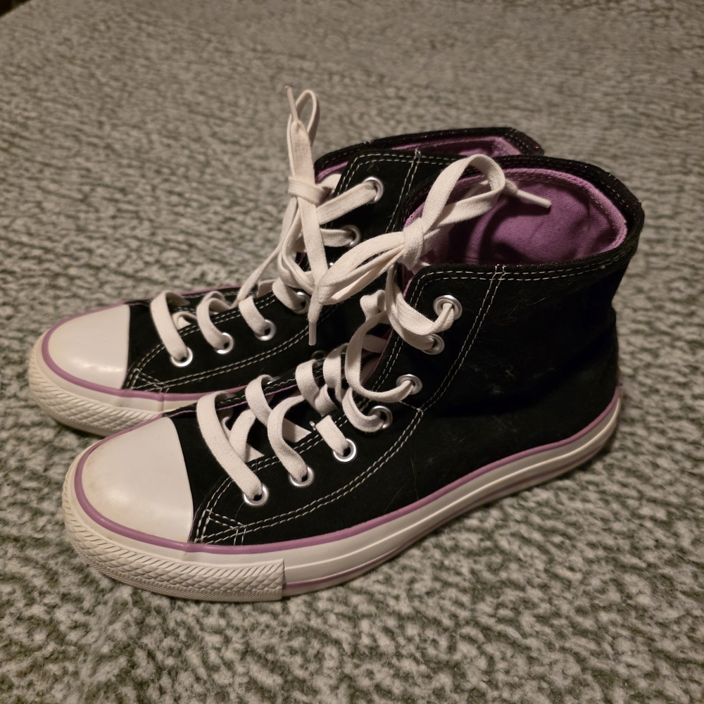 Converse All Star Kids Black High-Top Sneakers with Purple Accents